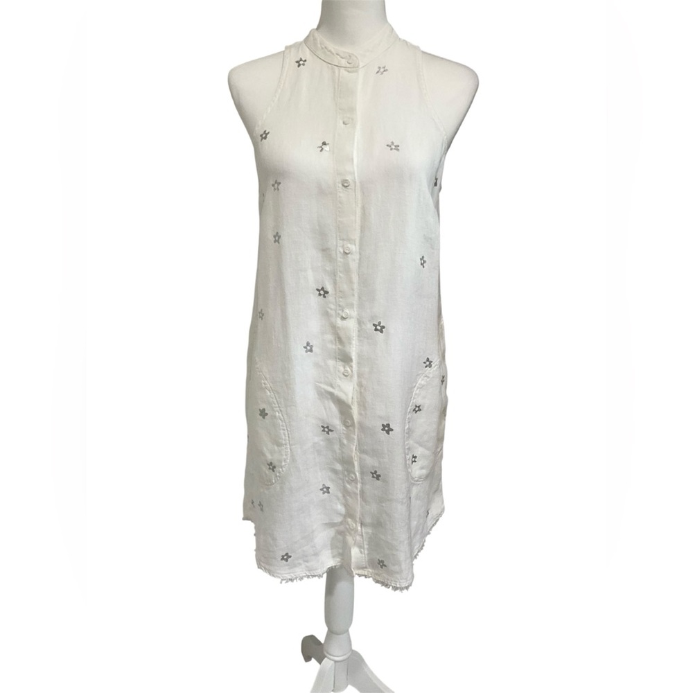 Cloth & Stone 100% Linen white Starry Night Button Down Tunic Dress Small